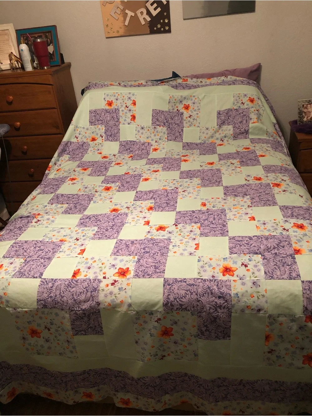 HAND PIECED  - ONE OF A KIND Lavender Floral Patchwork Quilt